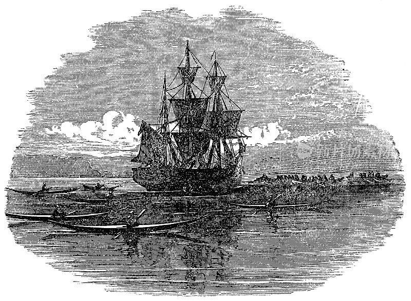 因纽特人告别查尔斯弗朗西斯霍尔和乔治亨利捕鲸船在巴芬岛，加拿大- 19世纪